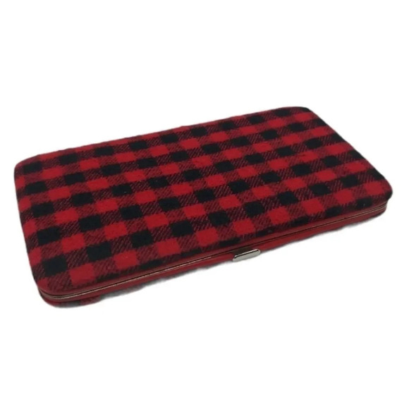 Unknown Handbags - Flannel Plaid Covered Push Button Wallet